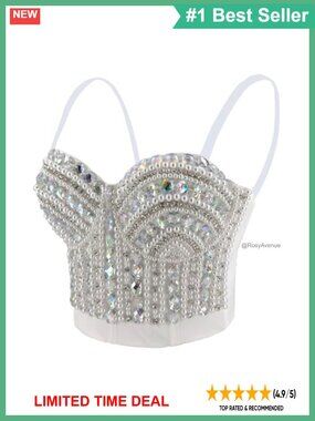 Diamond Pearl Rhinestone Padded Bustier Corset Crop Top Strapless Push Up